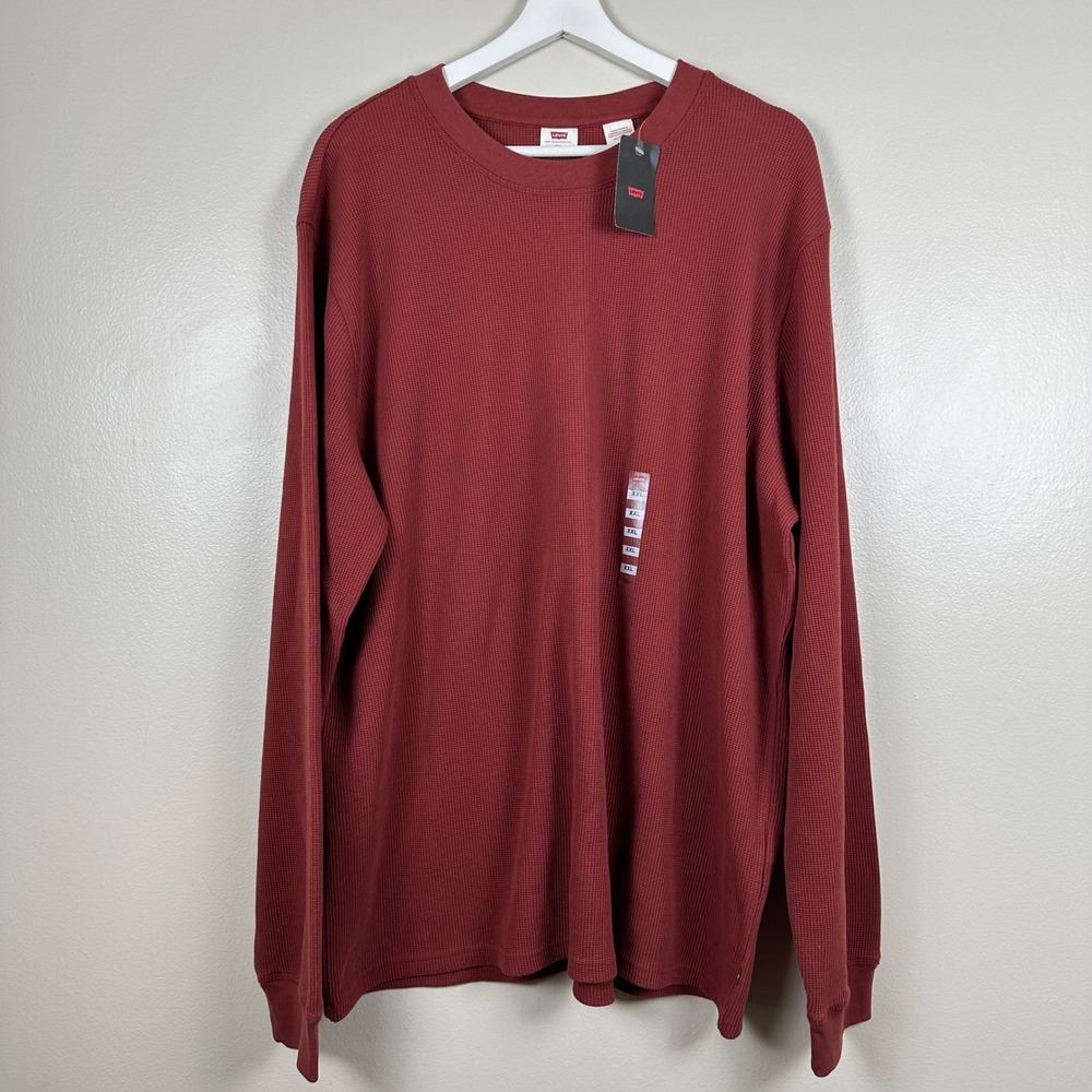 Levi's Men's XXL Thermal Shirt Burgundy Red‎ Waffle Knit Long Sleeve NEW